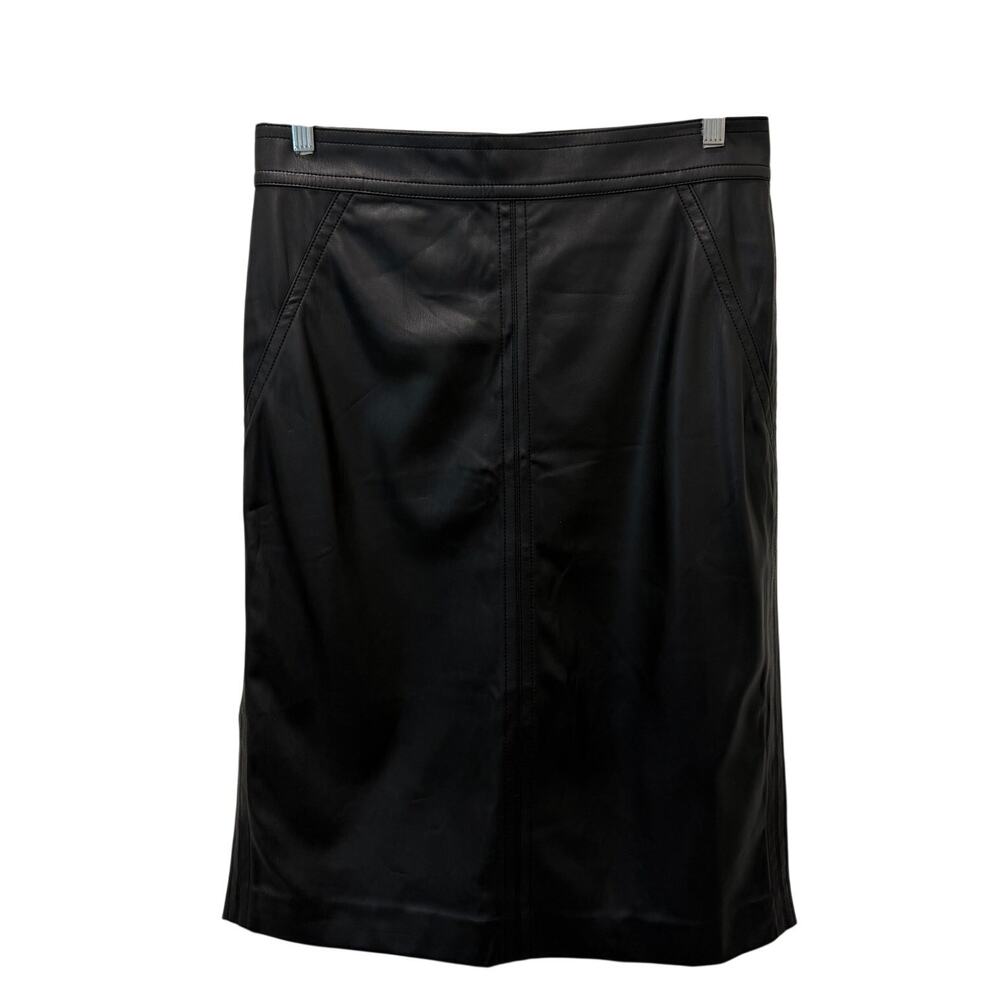 Ann Taylor Women’s Black Faux Leather Pencil Skirt Size 10 Midi Work Office